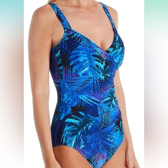 Miraclesuit Royal Palms Blue Swimsuit Size 10 Tropical Floral Print Underwire - Picture 4 of 12